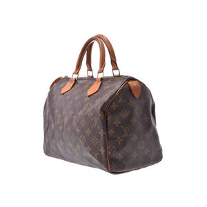 Louis Vuitton Monogram Speedy Leather Handbag Brown